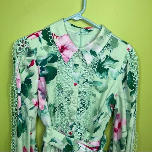 Badgley Mischka Lace-Trimmed Floral Shirtdress size 10 great condition - Picture 4 of 10